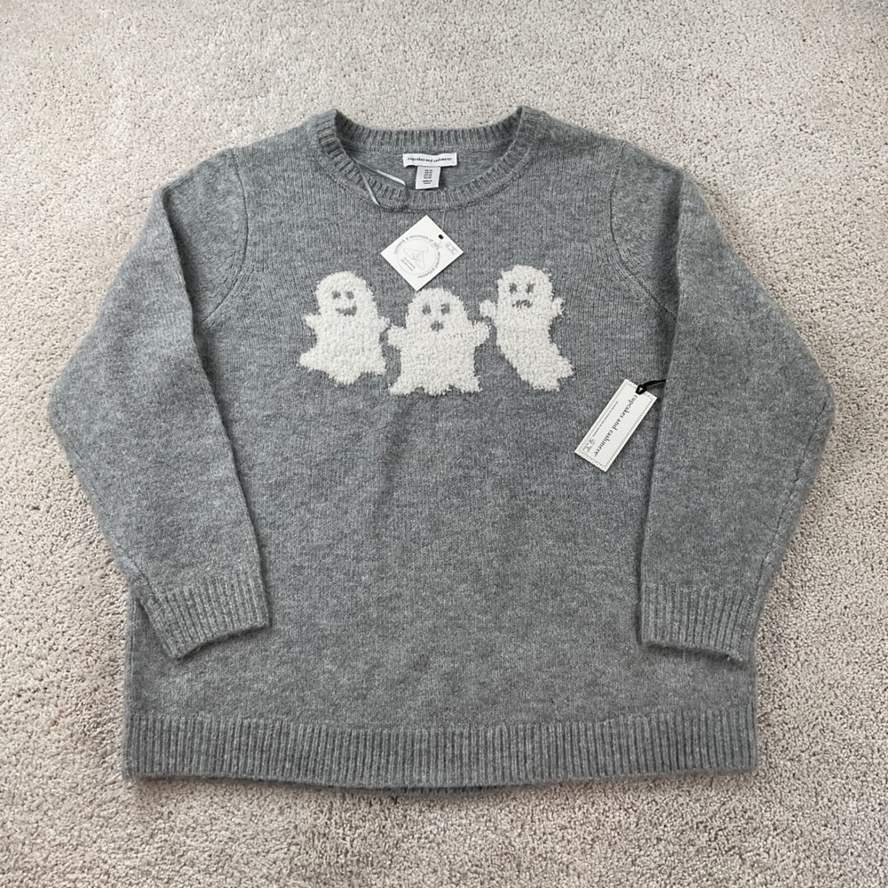 Cupcakes and Cashmere Womens 1X Grey Ghost Halloween Knit Pullover Sweater NWT